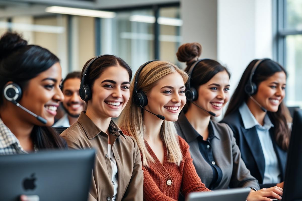 Diverse customer service team delivering professional support with a smile