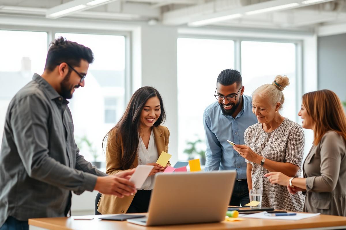 Multi-ethnic, multi-generational team collaborating on a project