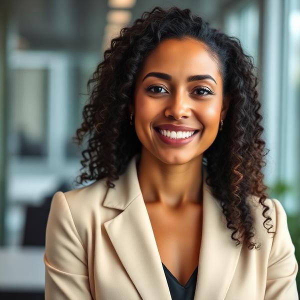 Portrait of a mixed-race woman HR manager with curly hair